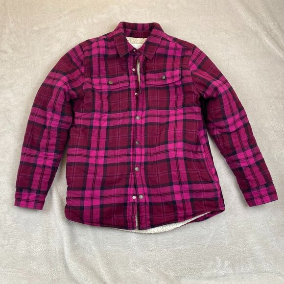 Place Women's Shirt Jacket XXL Burgundy Sherpa Lined Flannel Shacket Snaps Plaid - Picture 10 of 11